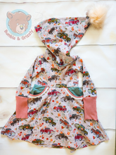 Load image into Gallery viewer, Floral Trucks Pixie Hood Dress- 3T-6