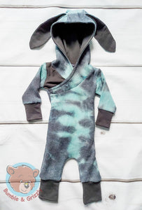 Mint Tie Dye Bunny Envelope Romper- 3-12m