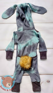 Mint Tie Dye Bunny Envelope Romper- 3-12m