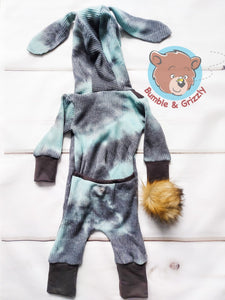 Mint Tie Dye Bunny Envelope Romper- 3-12m