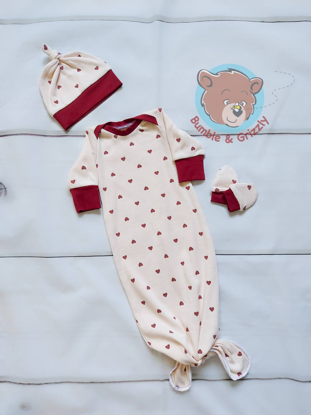 Hearts Baby Gown- 3 Months