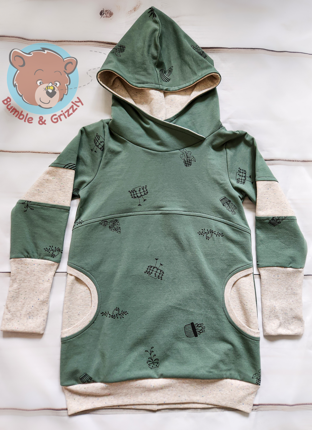 Houseplants Hooded Big Pocket Tunic- 6-9Y