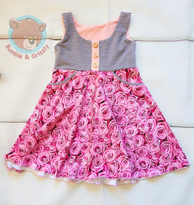 Pink Roses and Pockets Dress- 12m-3T