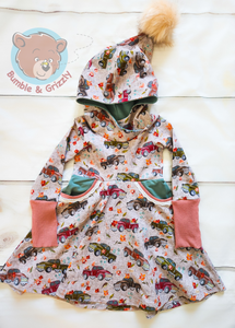 Floral Trucks Pixie Hood Dress- 3T-6