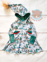 Load image into Gallery viewer, Winter Forest Pixie Hood Dress- 12m-3T
